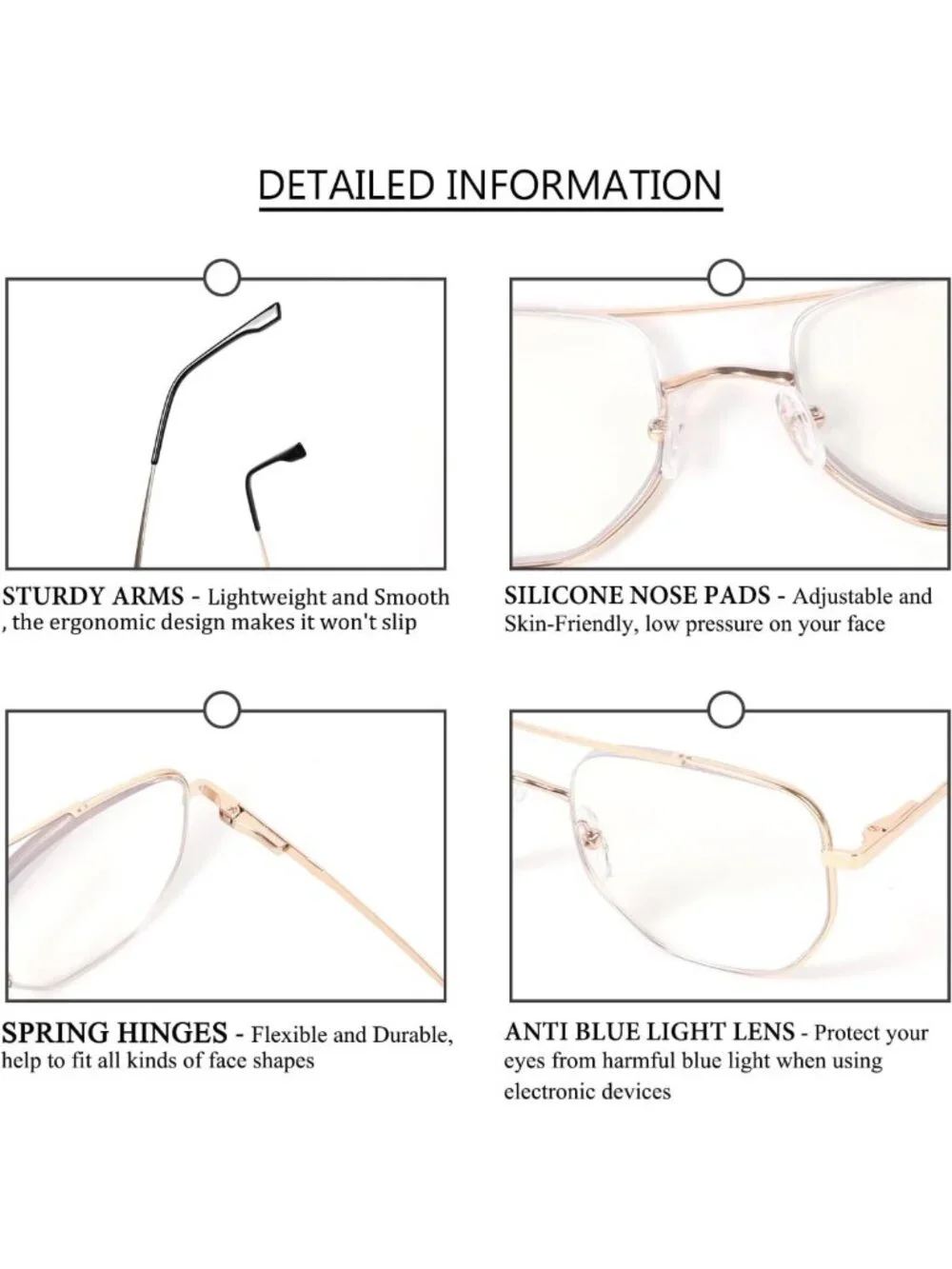 3 Pack Aviator Reading Glasses for Men & Women - Blue Light Blocking, Metal